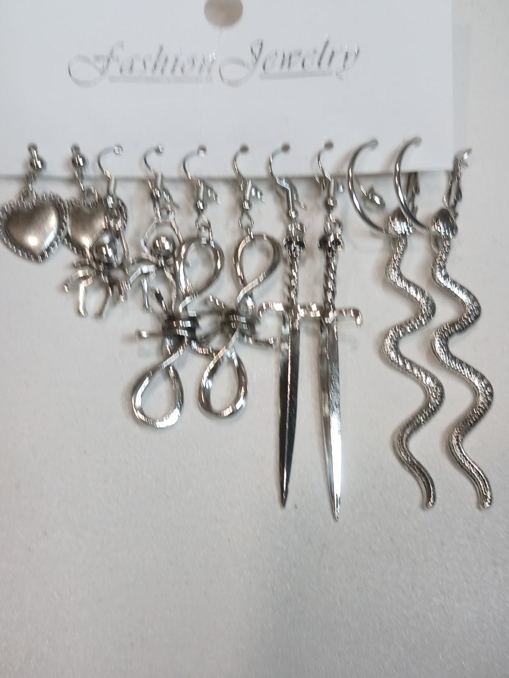 Silver-Tone Mixed Charm Earring Set Sword Snake Spider Goth Jewelry
